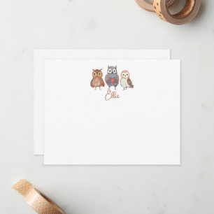 Personalized Name and Watercolor Owl  Card
