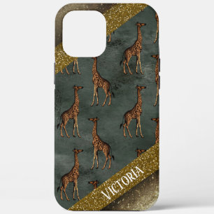 Personalized Name Animal Print Gold Glitter iPhone 12 Pro Max Case