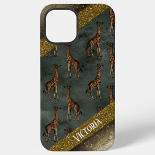 Personalized Name Animal Print Gold Glitter iPhone 12 Pro Max Case