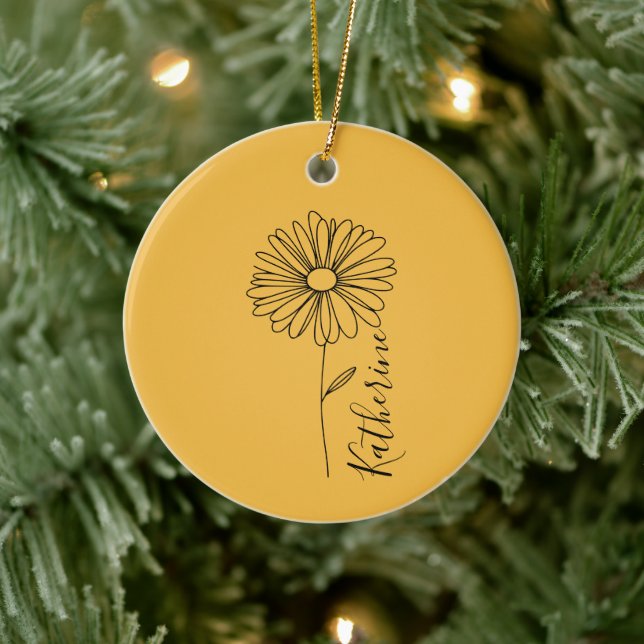 Personalized name April daisy Birth Flower Ceramic Ornament (Tree)