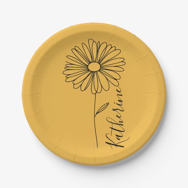 Personalized name April daisy Birth Flower Paper Plate (Front)