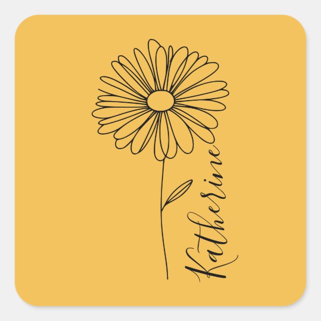 Personalized name April daisy Birth Flower Square Sticker (Front)