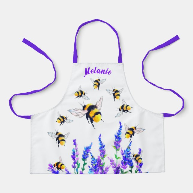 Personalized Name Apron Gift with Bees and Flowers (Front)