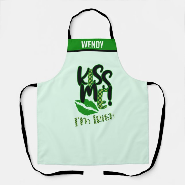 Personalized Name Aprons, Funny Kiss Me I'm Irish Apron (Front)