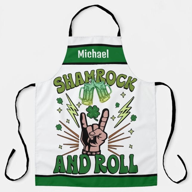 Personalized Name Aprons, Shamrock & Roll Punny Apron (Front)