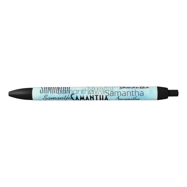 Personalized Name Aqua Blue White Black Ink Pen (Front)
