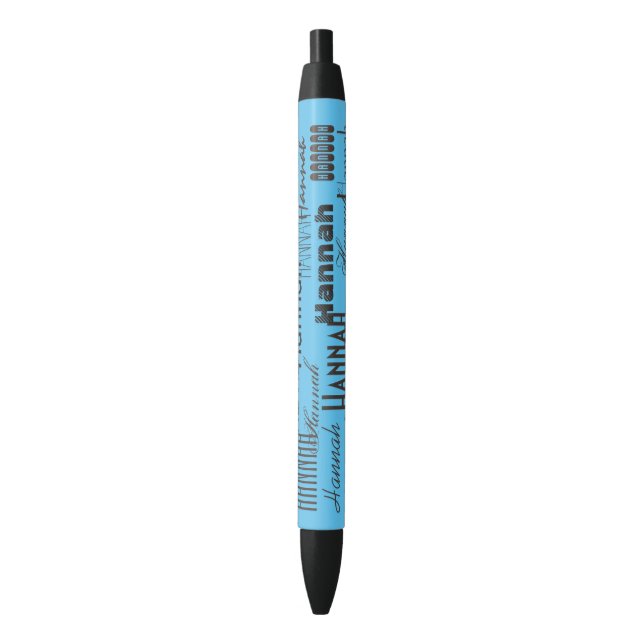 Personalized Name Aqua Sky and Black Ink Pen (Front Vertical)