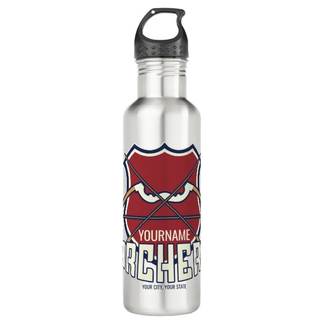 Personalized NAME Archery Sports Recurve Bow Arrow 710 Ml Water Bottle (Front)