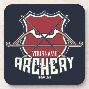 Personalized NAME Archery Sports Recurve Bow Arrow Coaster