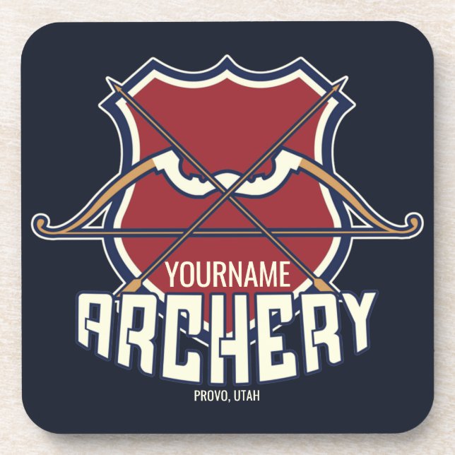 Personalized NAME Archery Sports Recurve Bow Arrow Coaster (Front)