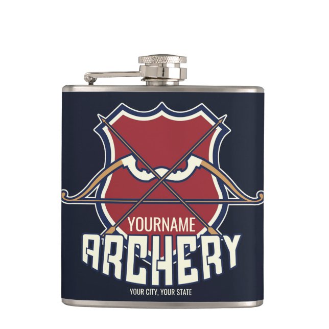 Personalized NAME Archery Sports Recurve Bow Arrow Hip Flask (Front)