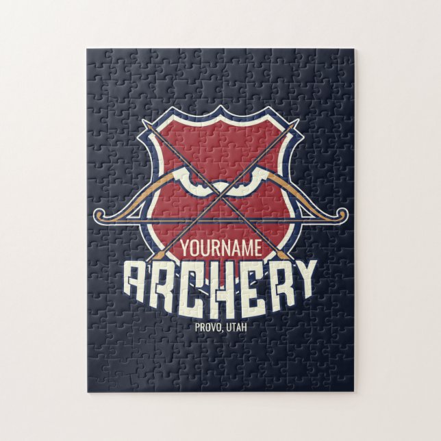 Personalized NAME Archery Sports Recurve Bow Arrow Jigsaw Puzzle (Vertical)