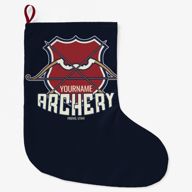 Personalized NAME Archery Sports Recurve Bow Arrow Large Christmas Stocking (Front)