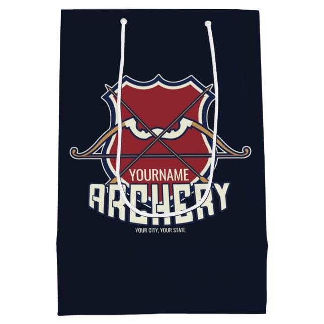 Personalized NAME Archery Sports Recurve Bow Arrow Medium Gift Bag (Back)