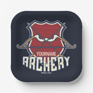 Personalized NAME Archery Sports Recurve Bow Arrow Paper Plate