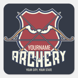 Personalized NAME Archery Sports Recurve Bow Arrow Square Sticker