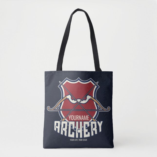 Personalized NAME Archery Sports Recurve Bow Arrow Tote Bag (Front)
