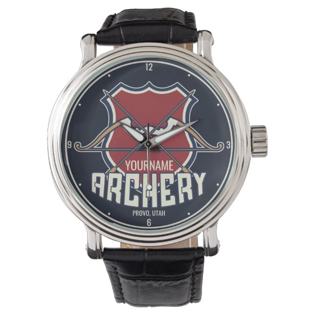Personalized NAME Archery Sports Recurve Bow Arrow Watch (Front)