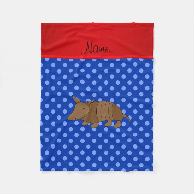 Personalized name armadillo blue polka dots fleece blanket (Front)