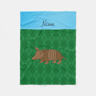 Personalized name armadillo green argyle fleece blanket