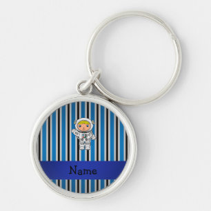 Personalized name astronaut blue stripes keychain