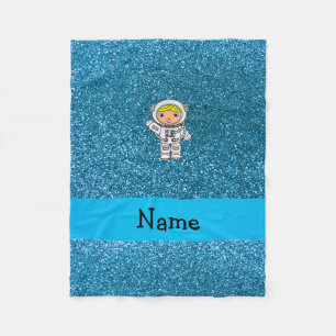 Personalized name astronaut sky blue glitter fleece blanket