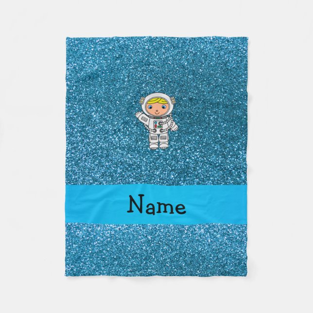 Personalized name astronaut sky blue glitter fleece blanket (Front)