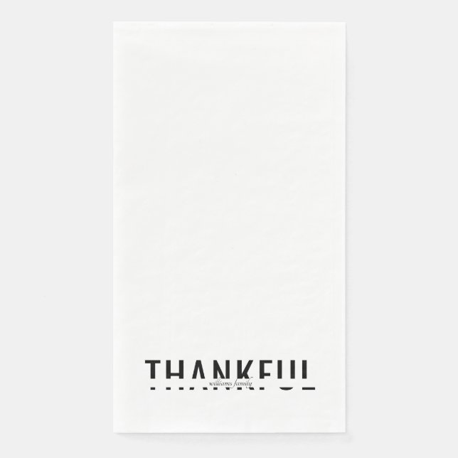 Personalized Name B/W Thankful Holiday Napkin (Front)