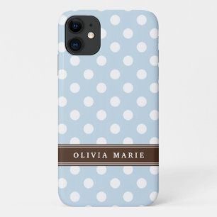 Personalized Name Baby Blue Polka Dots Pattern iPhone 11 Case