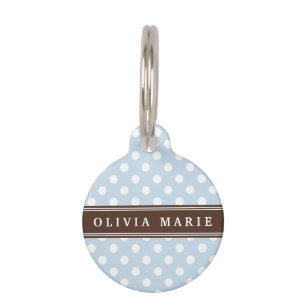 Personalized Name Baby Blue Polka Dots Pattern Pet Tag