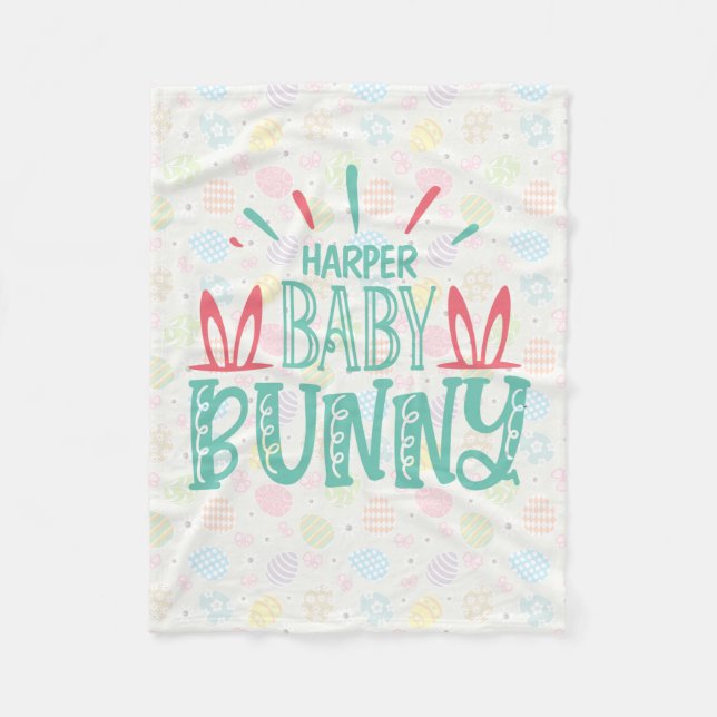 Personalized NAME Baby Bunny Butterfly Easter Eggs Fleece Blanket (Front)