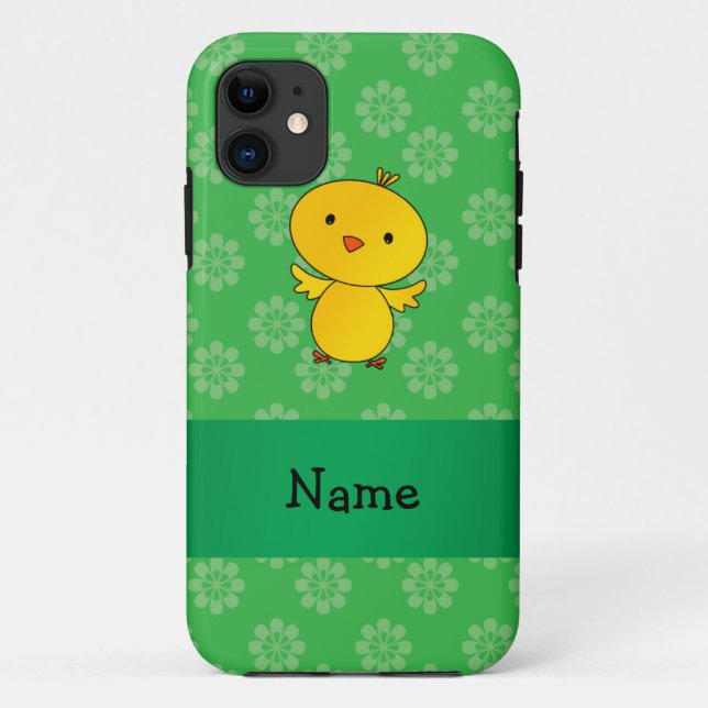 Personalized name baby chick green flowers Case-Mate iPhone case (Back)