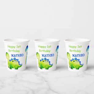 Personalized name baby dinosaur party  paper cups