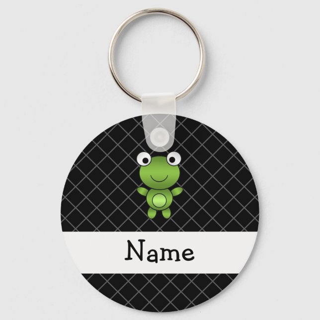 Personalized name baby frog black criss cross keychain (Front)