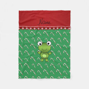 Personalized name baby frog green candy canes fleece blanket