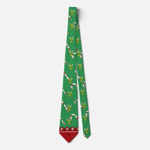 Personalized name baby frog green candy canes tie