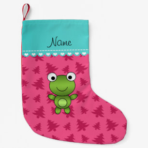 Personalized name baby frog pink christmas trees small christmas stocking