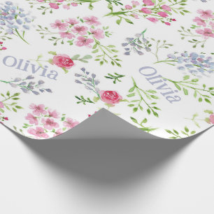 Personalized Name Baby Girl Floral Wrapping Paper