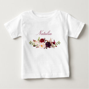 Personalized Name Baby Girl Watercolor Floral-8 T-Shirt