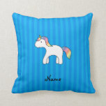 Personalized name baby unicorn blue stripes throw pillow<br><div class="desc">Create your own Personalized with a name, or initials or saying cute rainbow baby unicorn with blue stripes pattern</div>