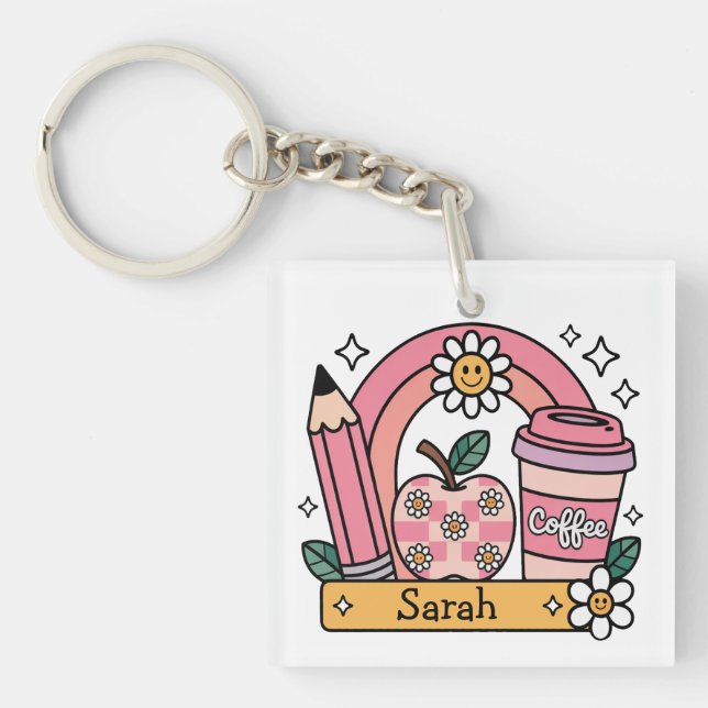 Personalized Name Back to School Gift for Teacher Keychain (Front)