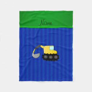 Personalized name backhoe blue stripes fleece blanket