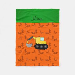 Personalized name backhoe orange holly fleece blanket