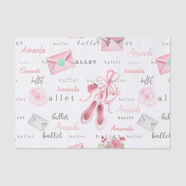 Personalized Name Ballerina Ballet Custom Pink Tissue Paper (Front)