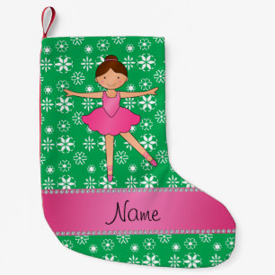 Personalized name ballerina green snowflakes small christmas stocking