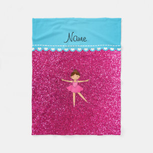Personalized name ballerina neon hot pink glitter fleece blanket