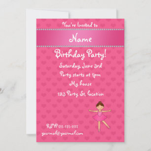 Personalized name ballerina pink hearts invitation
