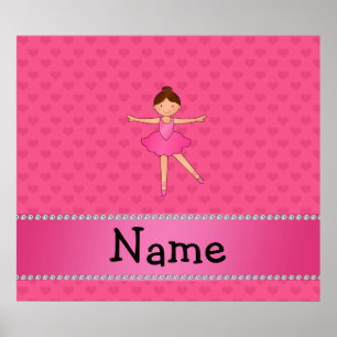 Personalized name ballerina pink hearts poster