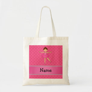 Personalized name ballerina pink hearts tote bag