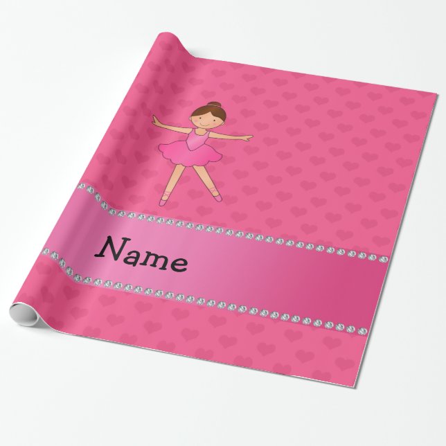 Personalized name ballerina pink hearts wrapping paper (Unrolled)